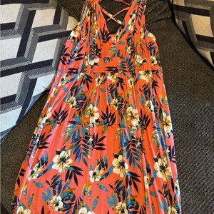 Loveappella Floral Dress in Coral and Navy